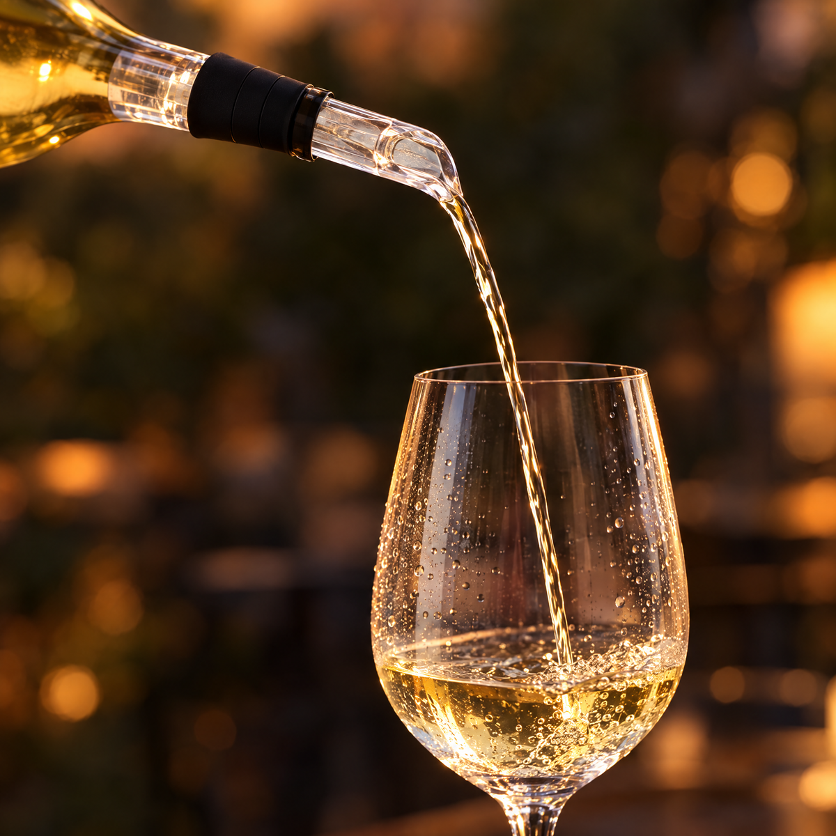 Wino płynie z nalewaka do kieliszka